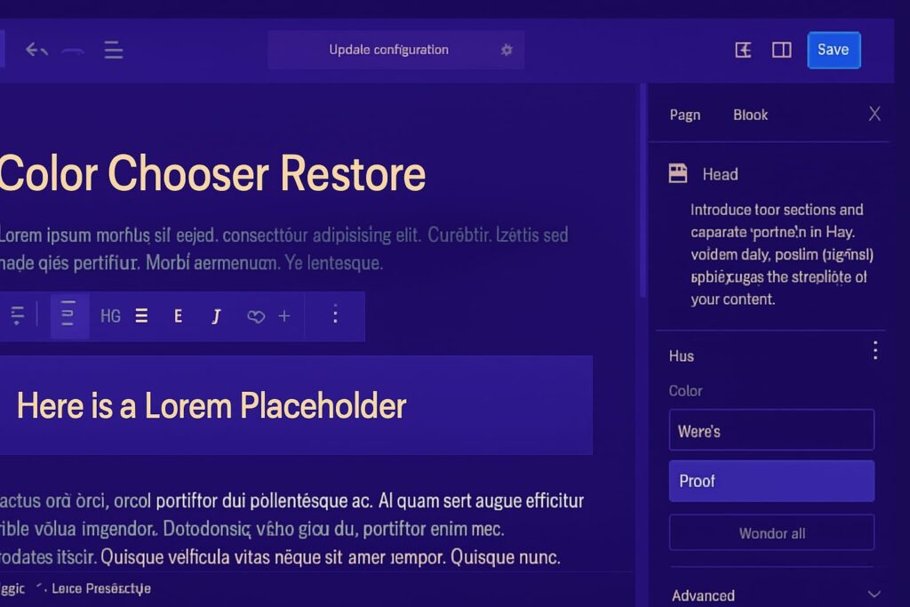 Dark-themed content editor with formatting and color options