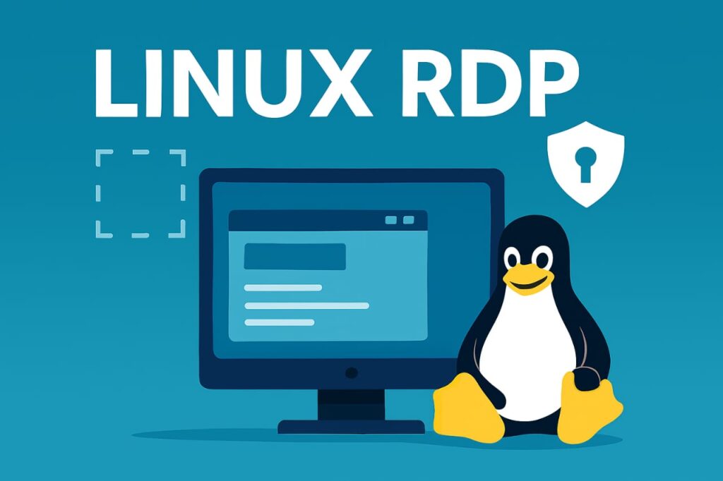 Linux RDP Guide Setup Tux penguin beside a monitor