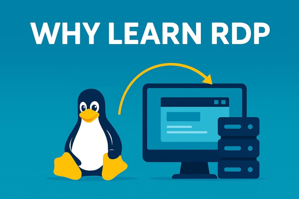 Linux RDP Tux penguin with monitor and server stack