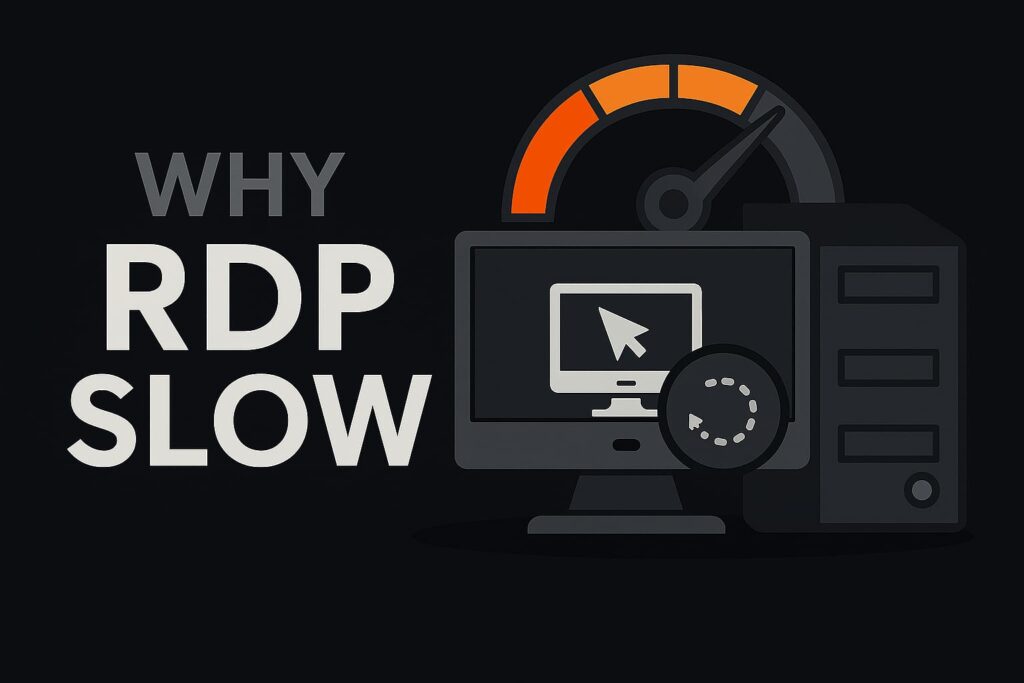 RDP Becomes Slow – Main Causes Explained hexahosting.com.pk Remote desktop speed issue with server and latency gauge
