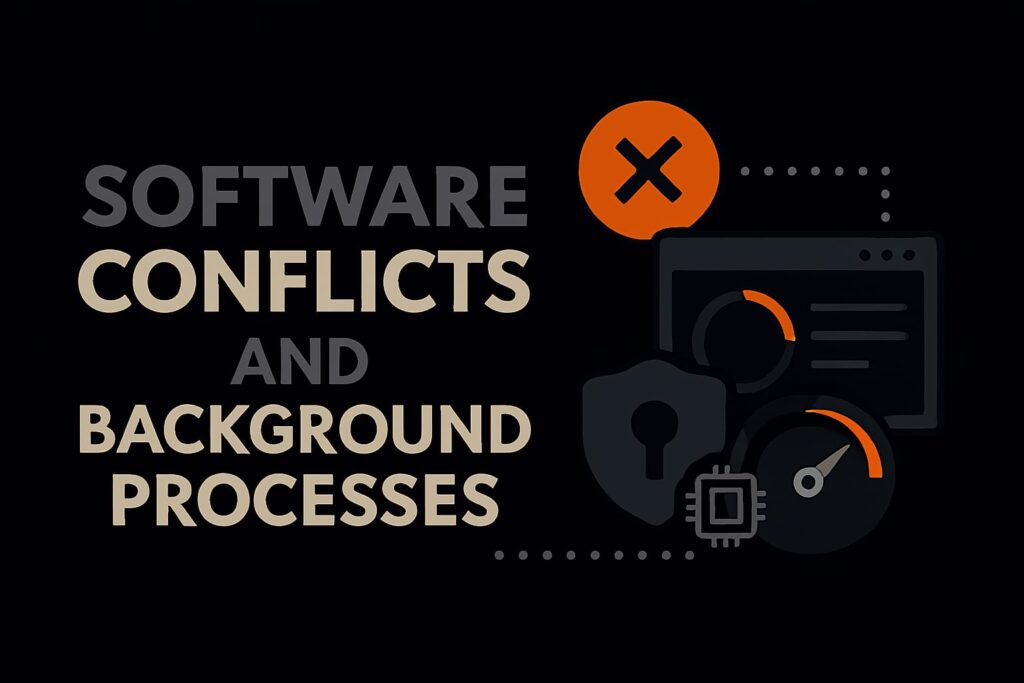 Background processes and app window with security and update icons