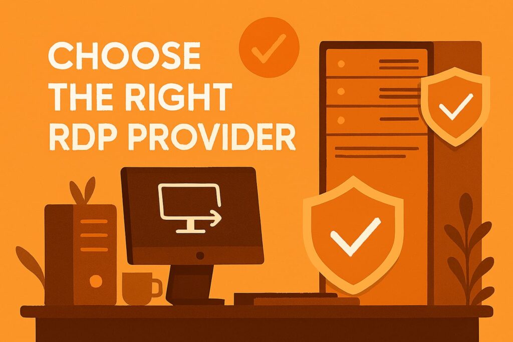 Compare Providers banner with server racks and checklist Title: Comparing RDP Providers Description: Side-by-side server icons, latency meter, and checklist — designed to visualize RDP provider comparisons